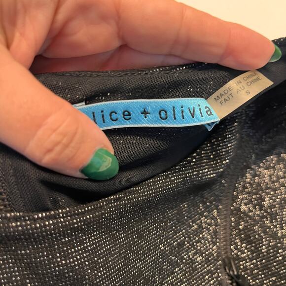 NWT Alice + Olivia Black Metallic Sleeveless Rounded Neck Sheath Mini Dress S - Picture 5 of 11